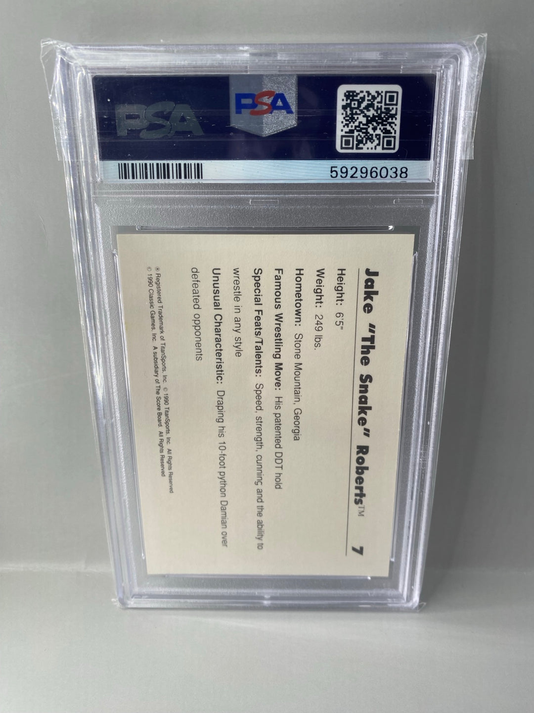 1990 Classic WWF Jake The Snake Roberts #7 PSA 9 back