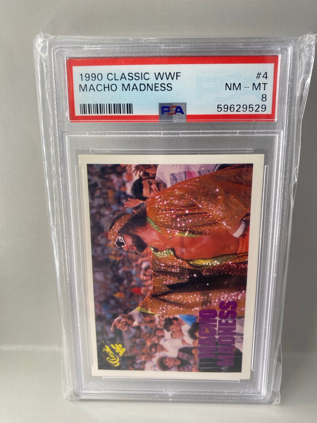 1990 Classic WWF Macho Madness Randy Savage #4 PSA 8 front