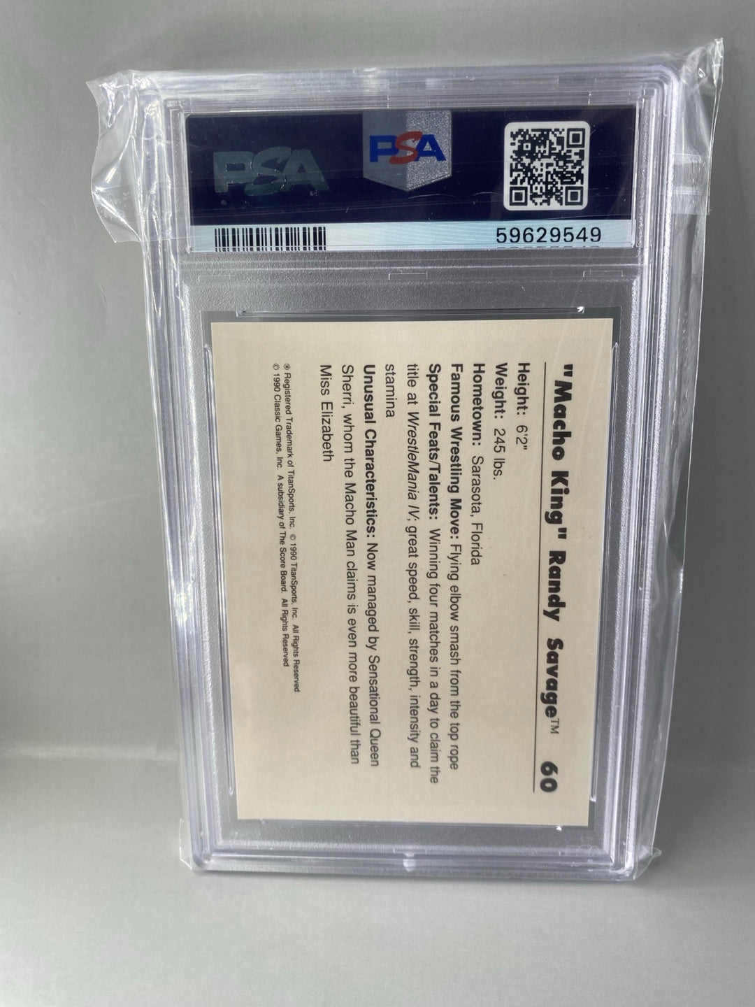1990 Classic WWF Macho Madness Randy Savage #60 PSA 8 back