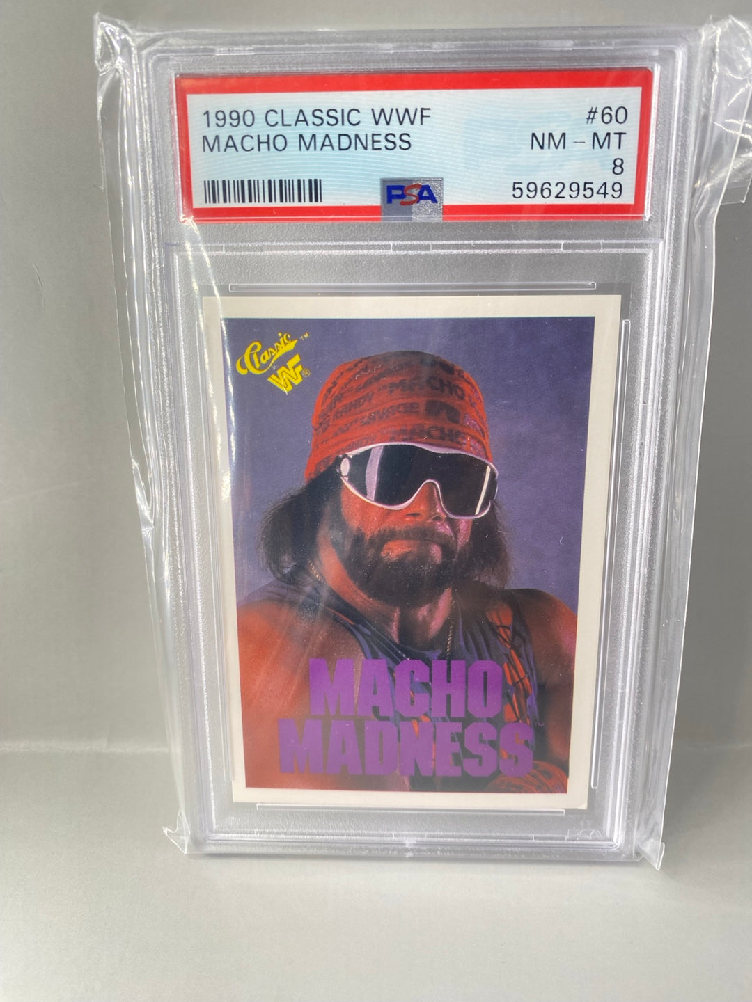 1990 Classic WWF Macho Madness Randy Savage #60 PSA 8 front