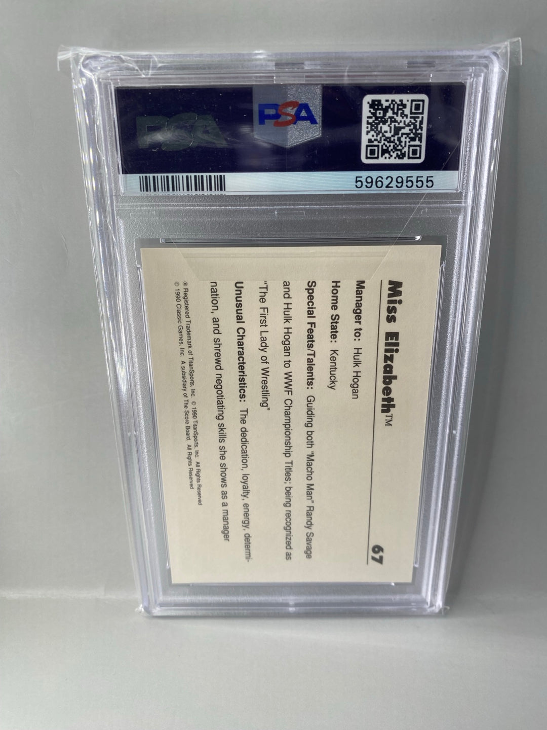 1990 Classic WWF Miss Elizabeth #67 PSA 9 back
