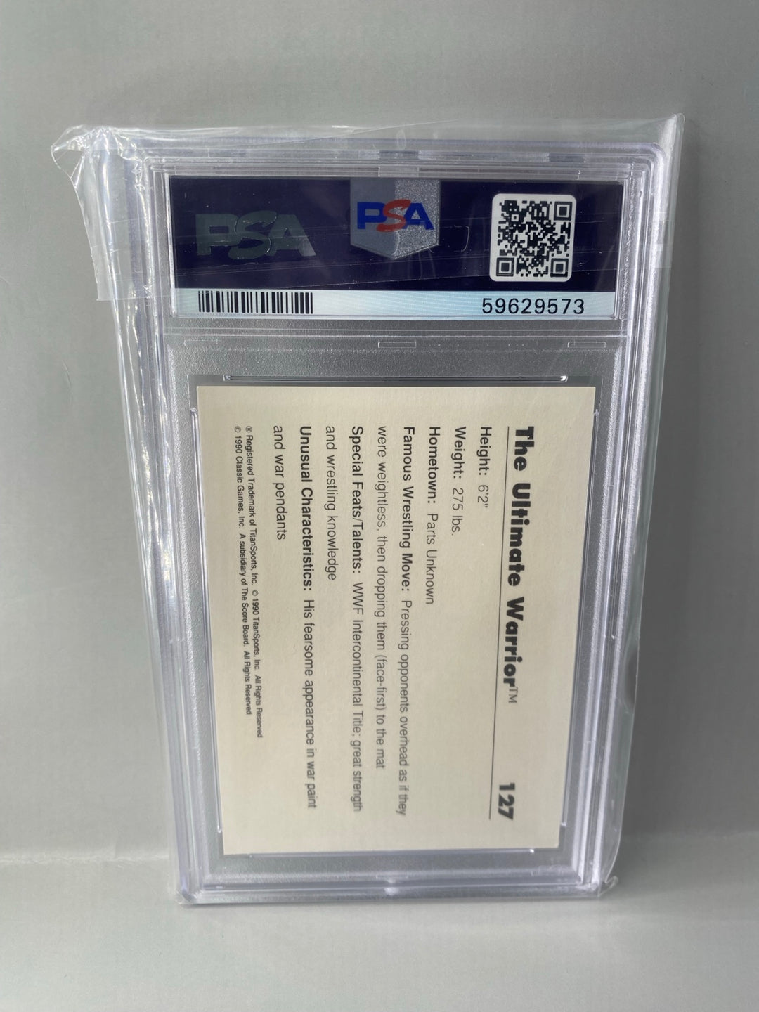 1990 Classic WWF Ultimate Warrior #127 PSA 7 back