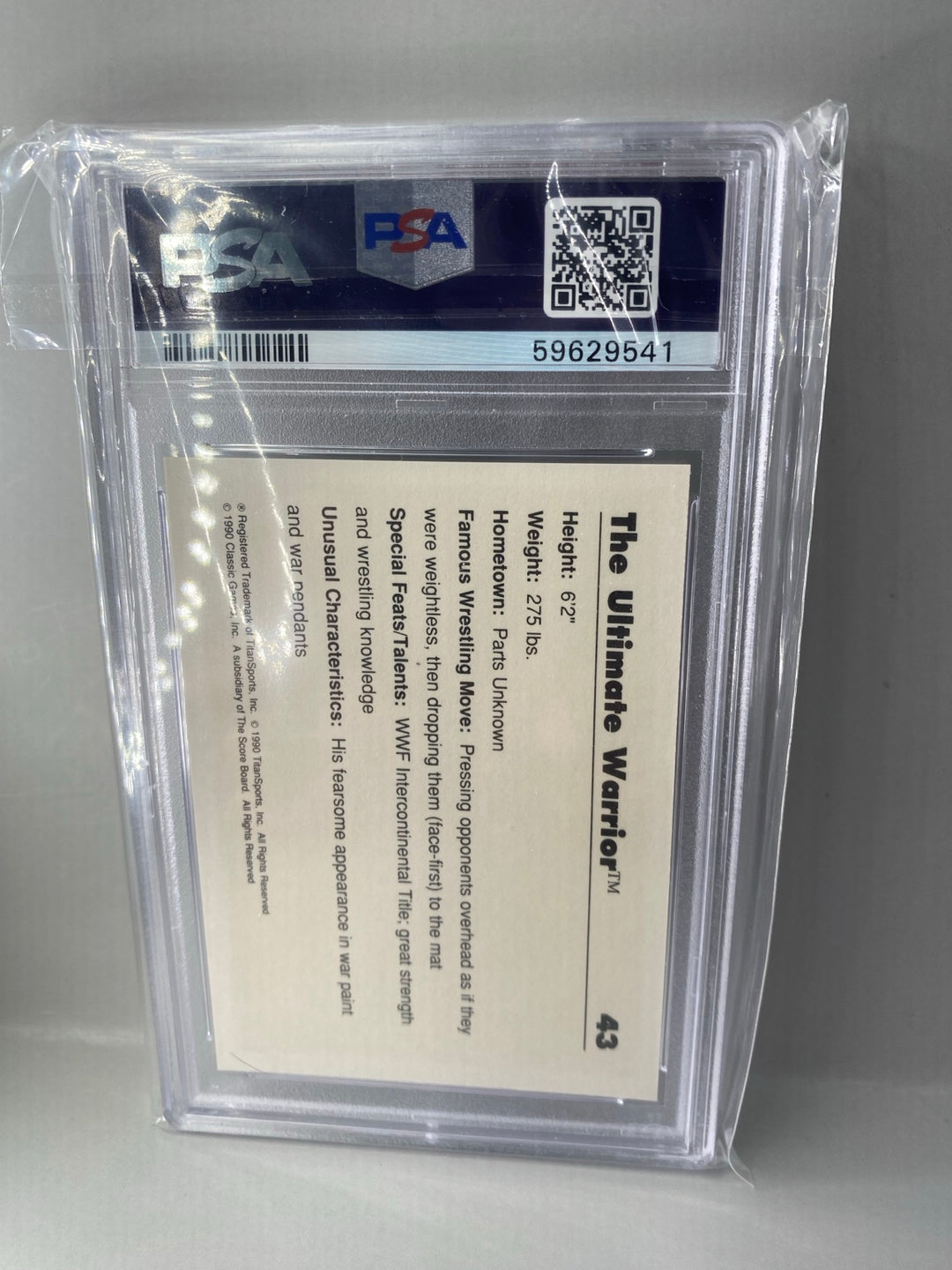 1990 Classic WWF Ultimate Warrior #43 PSA 8 back