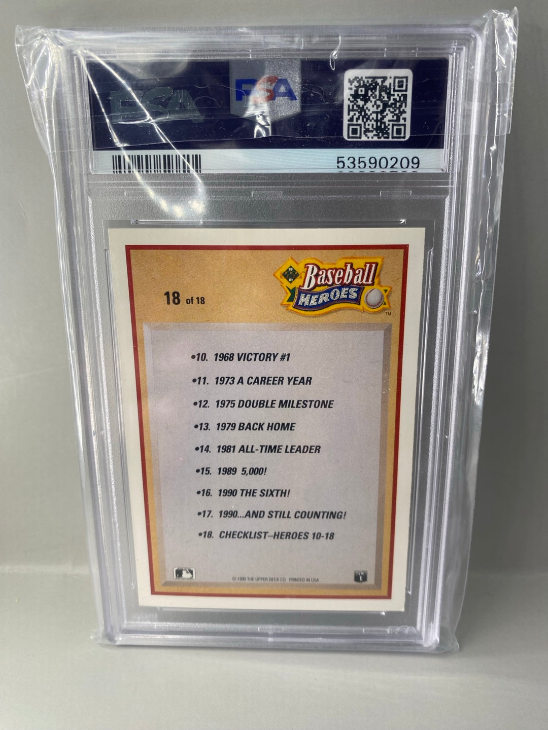 1991 Upper Deck Baseball Heroes Nolan Ryan #18 Checklist PSA 9 back