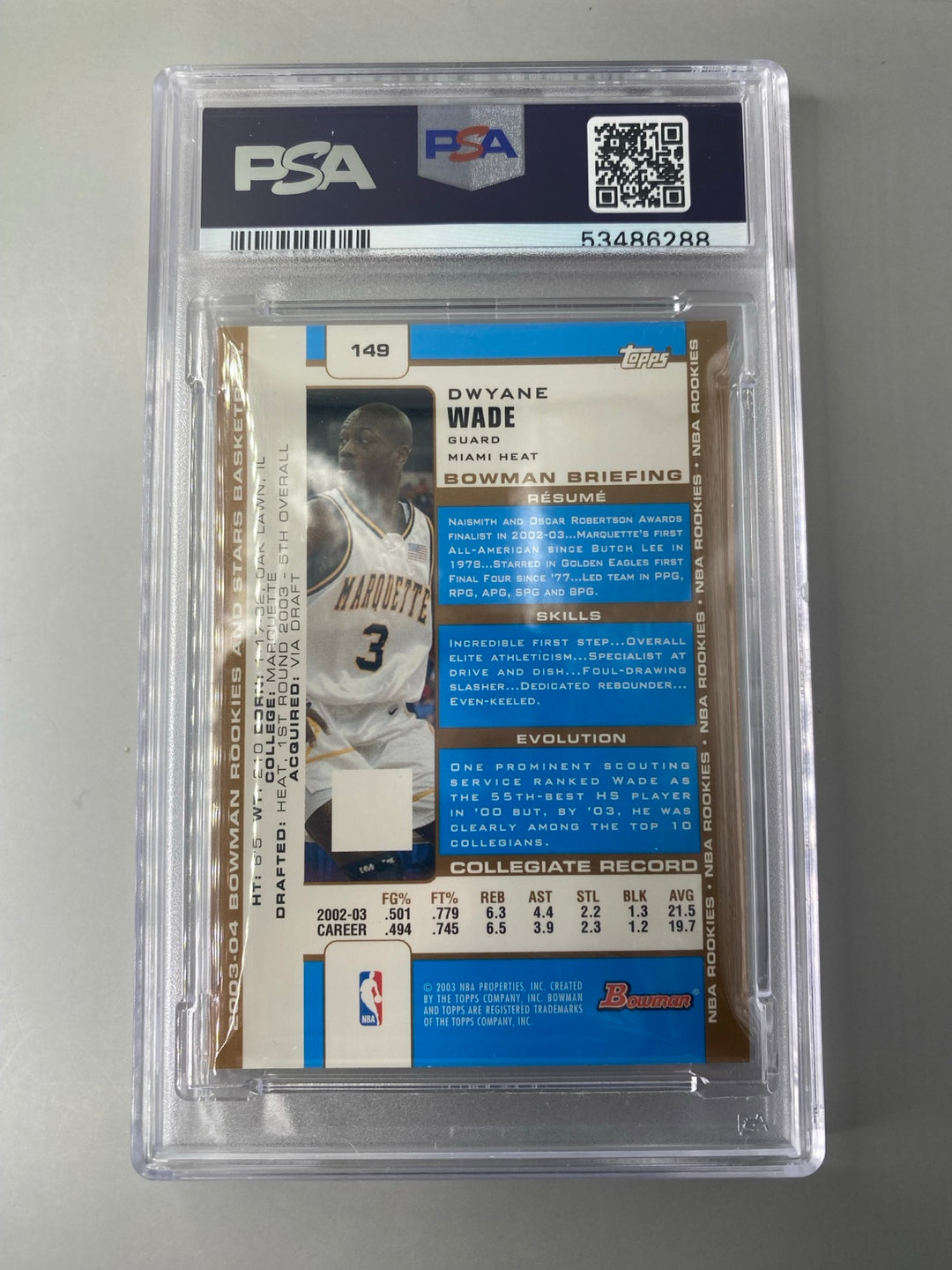 2003 Bowman Rookies & Stars Dwyane Wade Gold #149 PSA 8 back