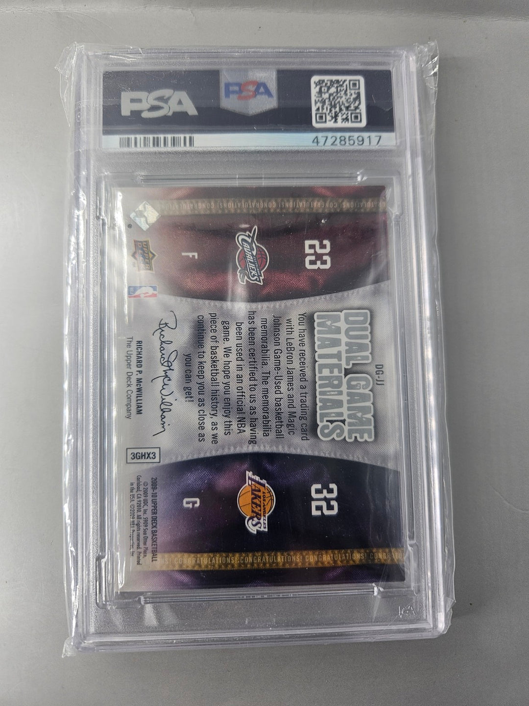 2009 Upper Deck LeBron James Magic Johnson Dual Game Materials DG-JJ PSA 8 back