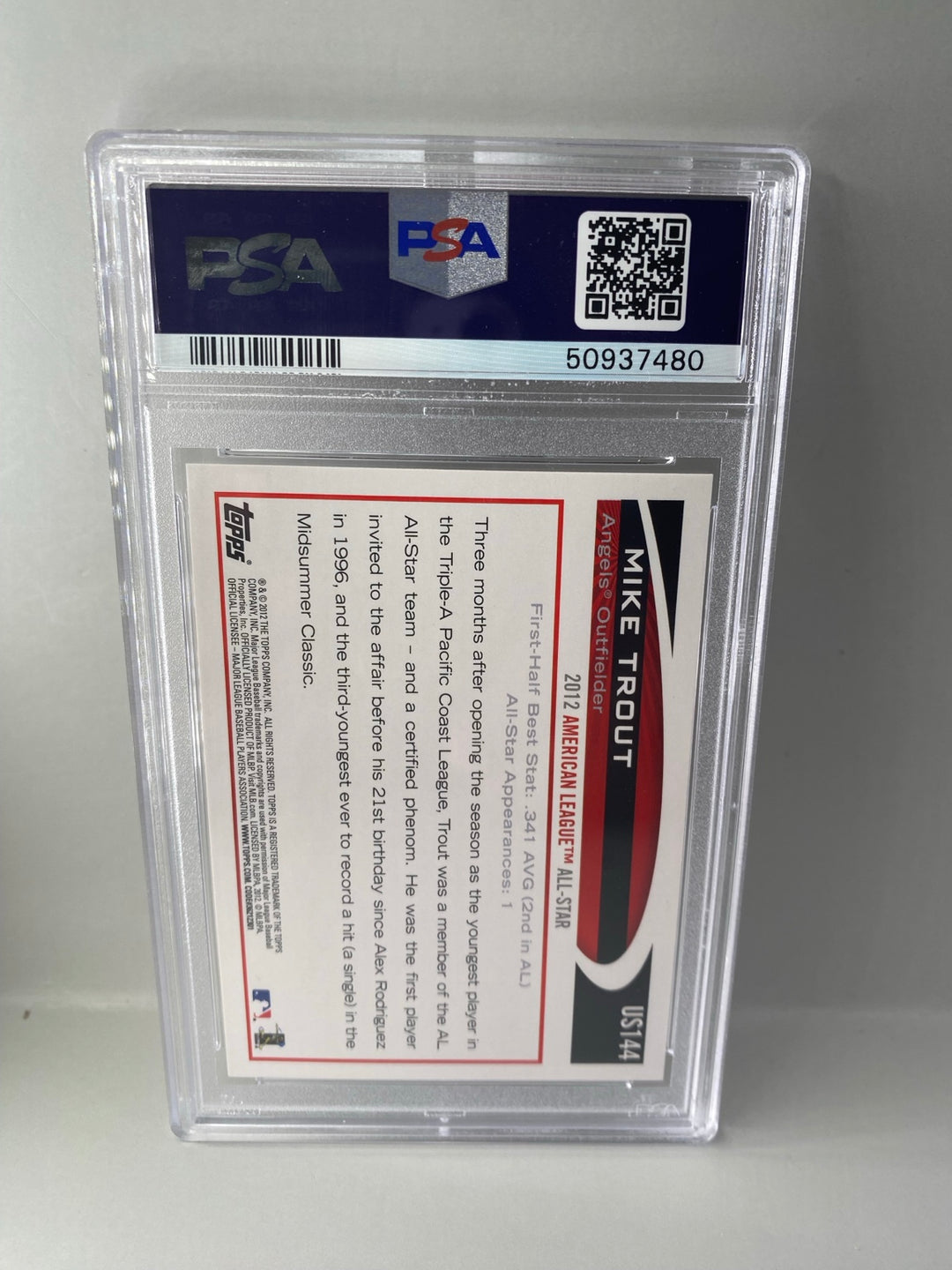 2012 Topps Update #US144 Mike Trout At Bat PSA 9 Mint back
