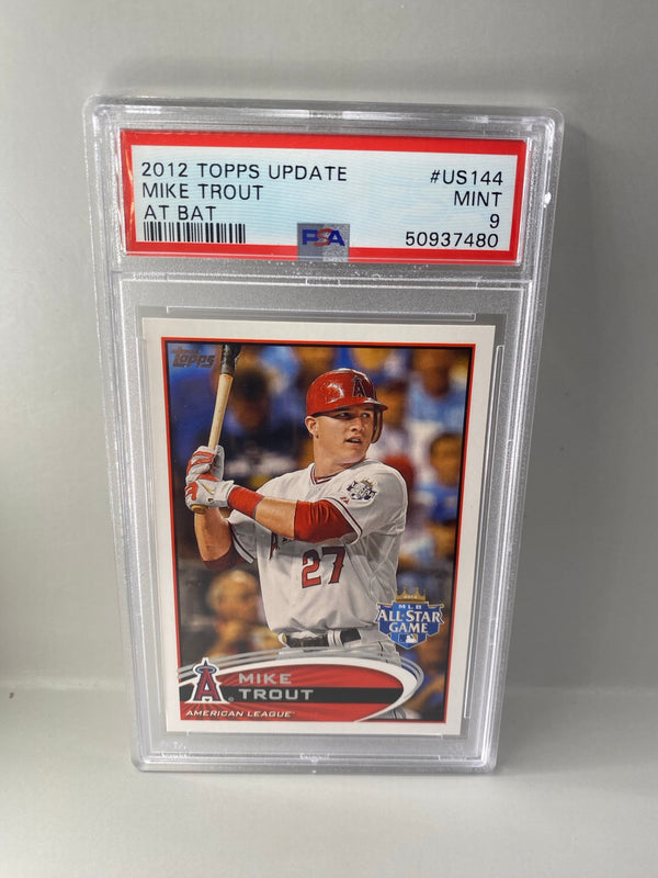 2012 Topps Update #US144 Mike Trout At Bat PSA 9 Mint front