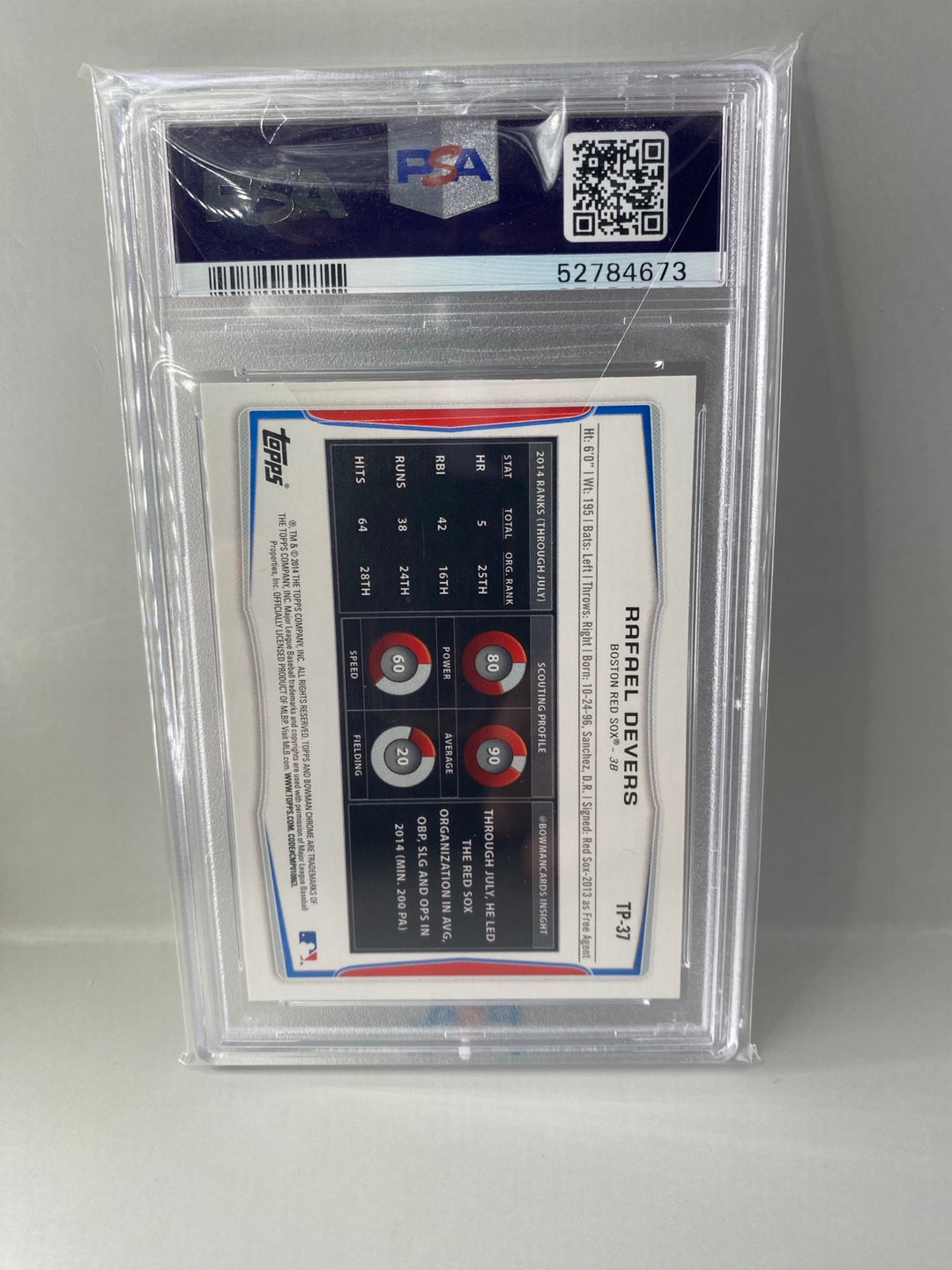 2014 Bowman Draft Rafael Devers TP37 Top Prospects 1st Bowman PSA 9 back