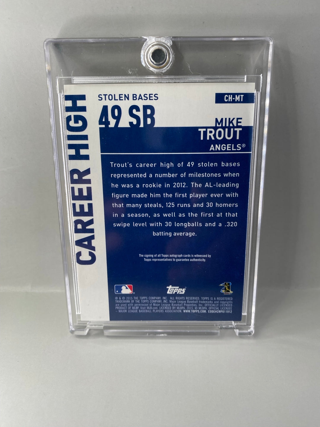 2015 Topps Career High Mike Trout autograph card CH-MT back