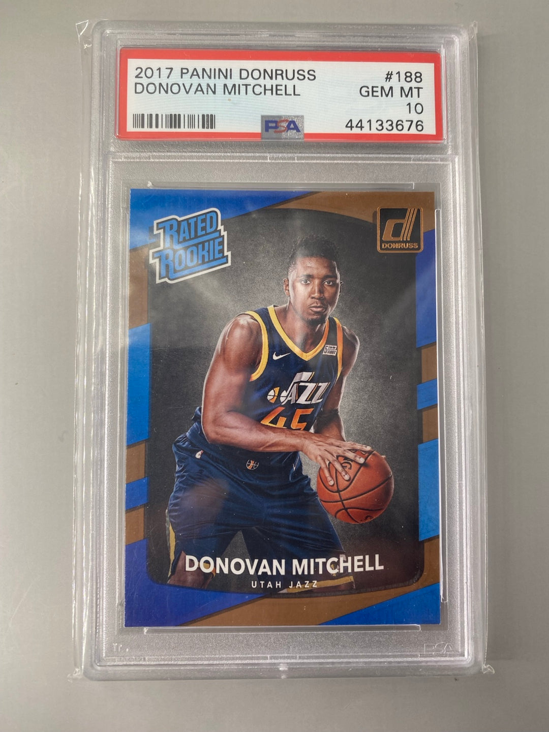 2017 Panini Donruss Donovan Mitchell #188 Rated Rookie PSA 10 front
