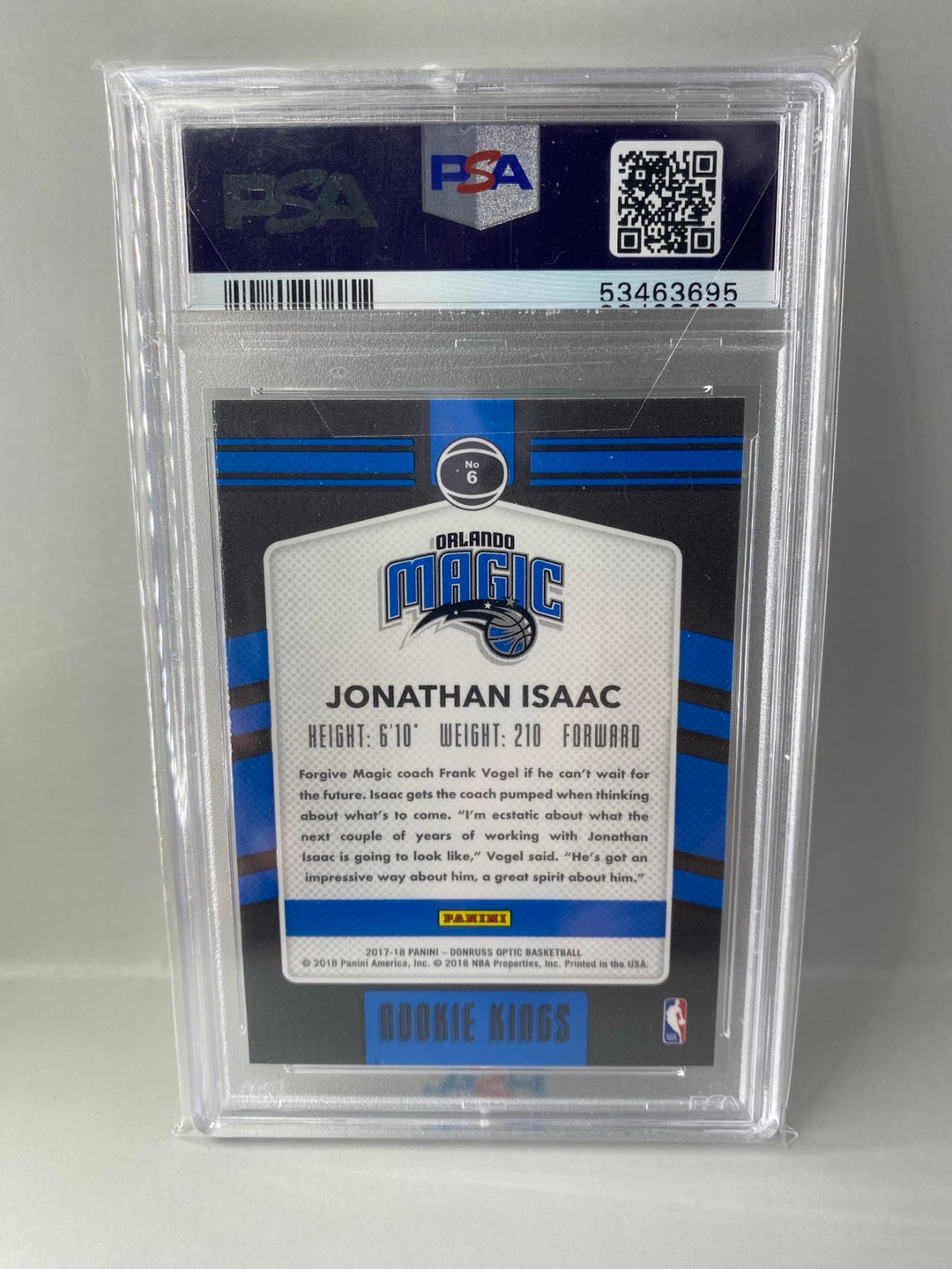 2017 Panini Donruss Optic Jonathan Isaac Rookie Kings #6 PSA 10 back