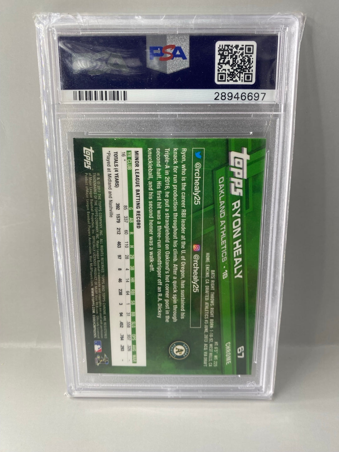 2017 Topps Chrome Ryon Healy #67 Rookie PSA 10 back