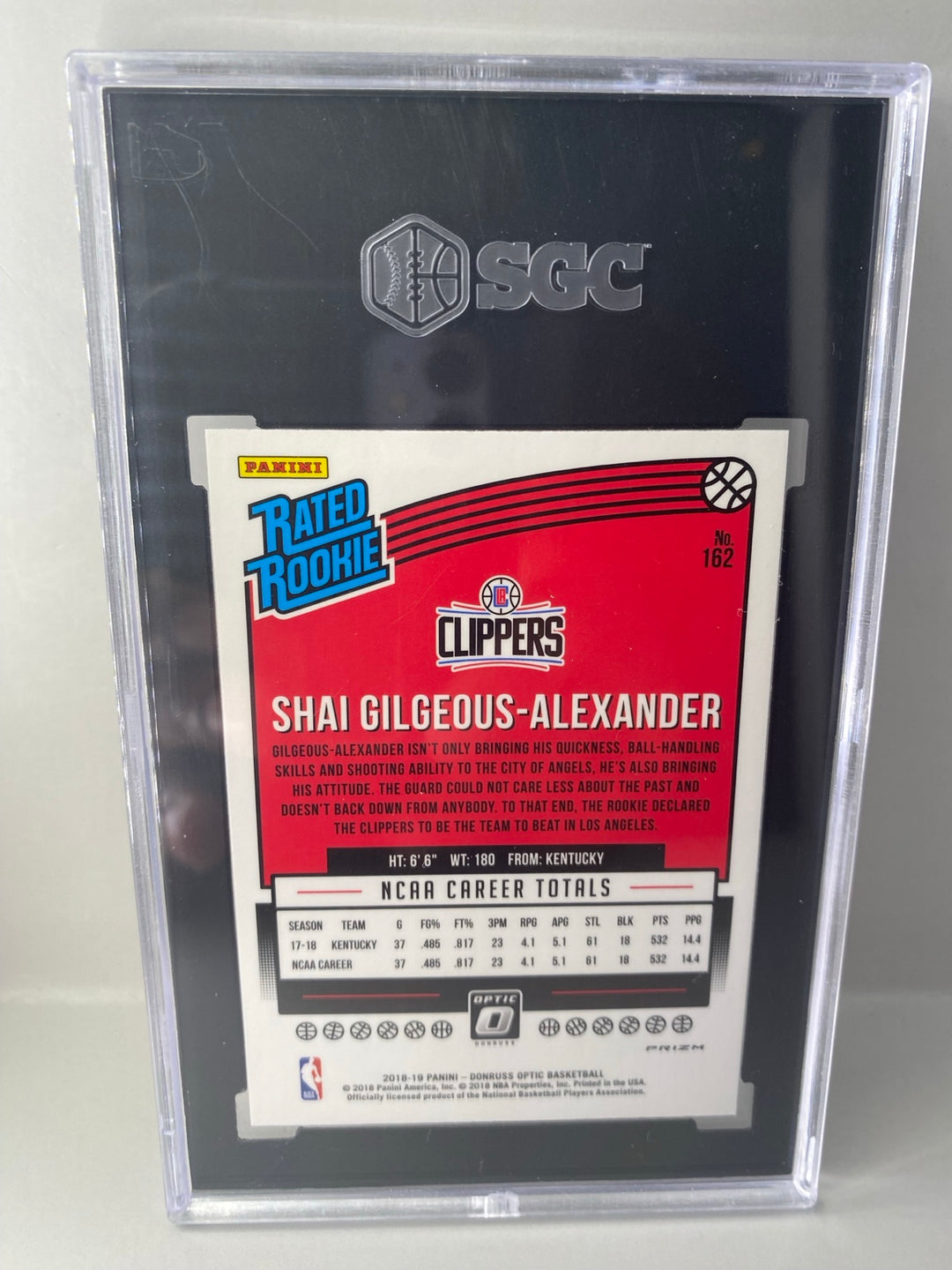 2018-19 Donruss Optic Shai Gilgeous-Alexander #162 Shock Prizm Rated Rookie SGC 9.5 back