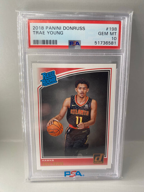 2018-19 Panini Donruss Trae Young #198 Rated Rookie PSA 10 Gem Mint front