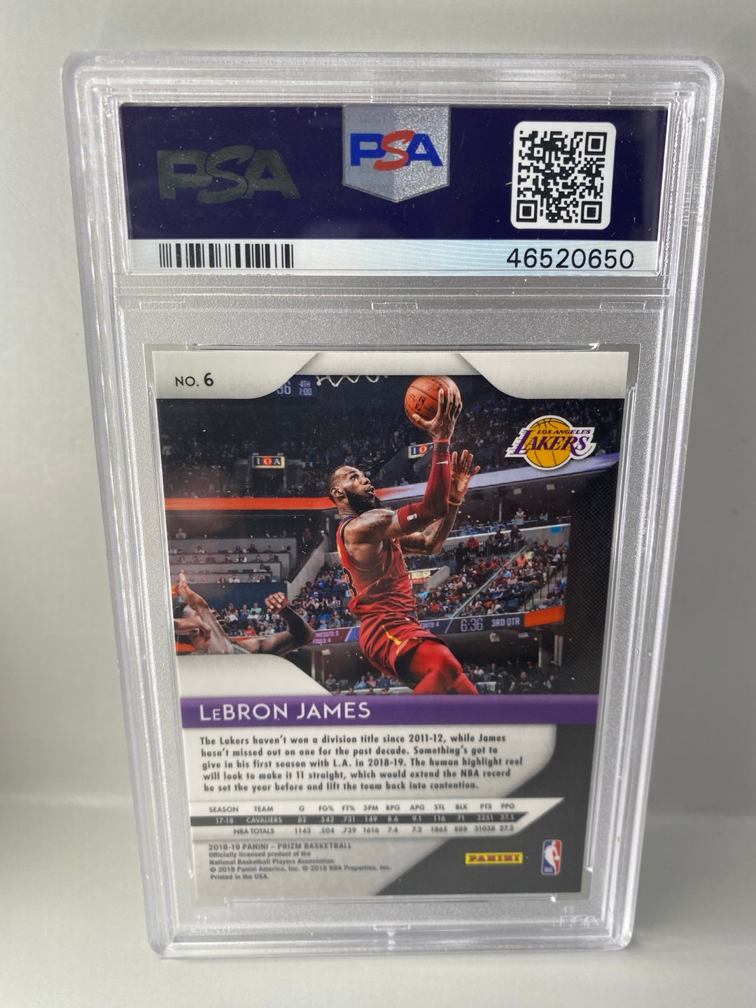 2018-19 Panini Prizm LeBron James #6 PSA 9 Mint back