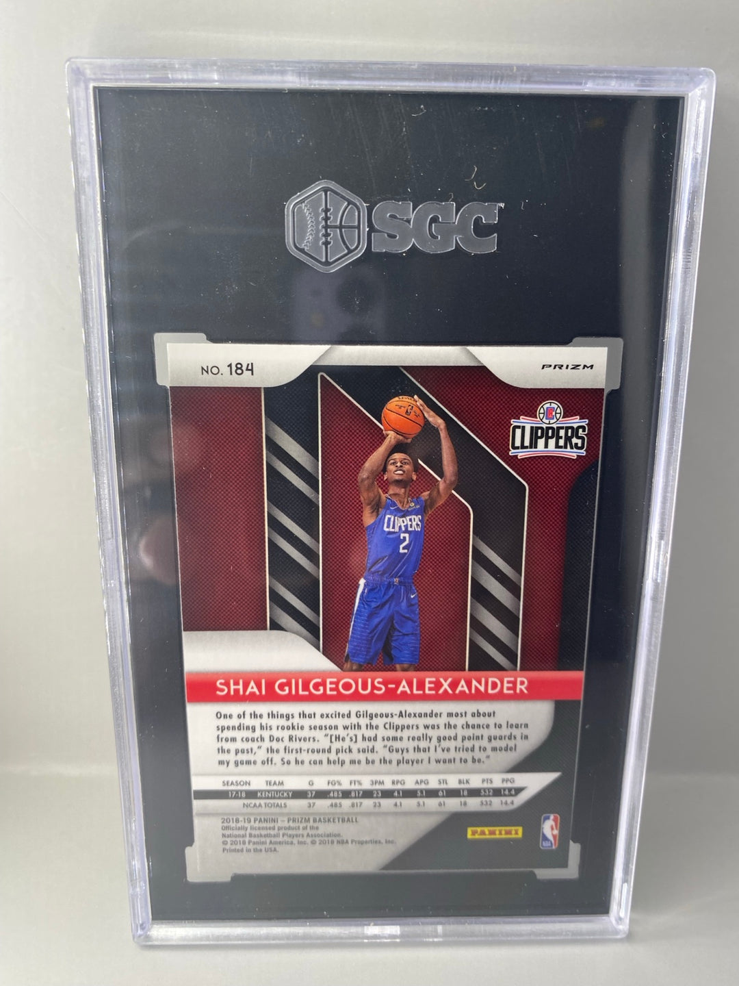 2018-19 Panini Prizm Shai Gilgeous-Alexander #184 Red White Blue Prizm rookie SGC 8.5 back