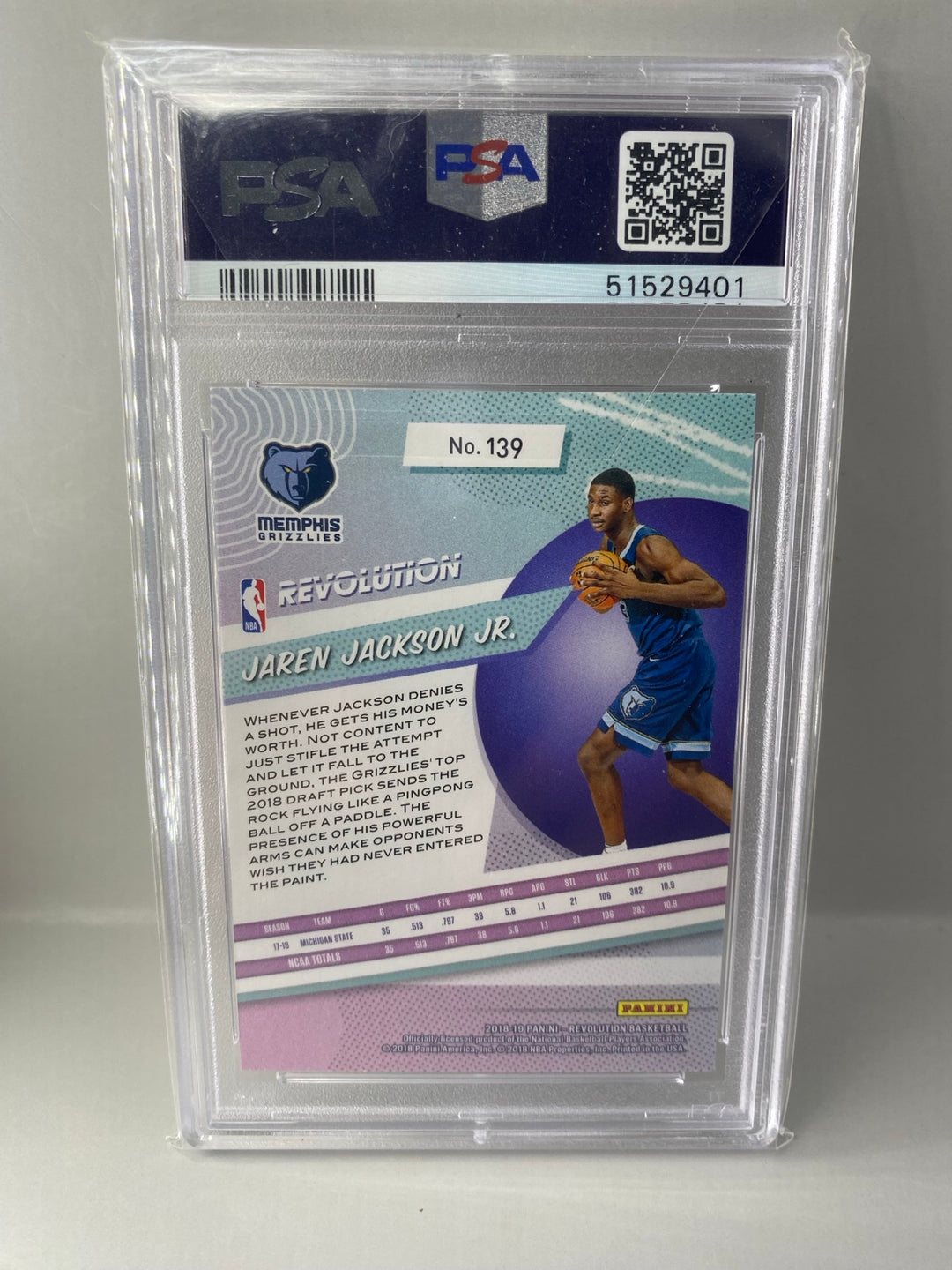 2018-19 Panini Revolution Jaren Jackson Jr. #139 rookie PSA 9 Mint back