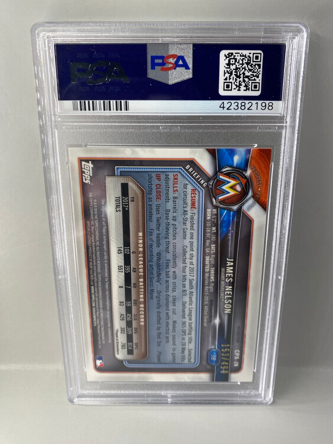 2018 Bowman Chrome James Nelson CPA-JN Refractor Auto 153/499 PSA 10 back