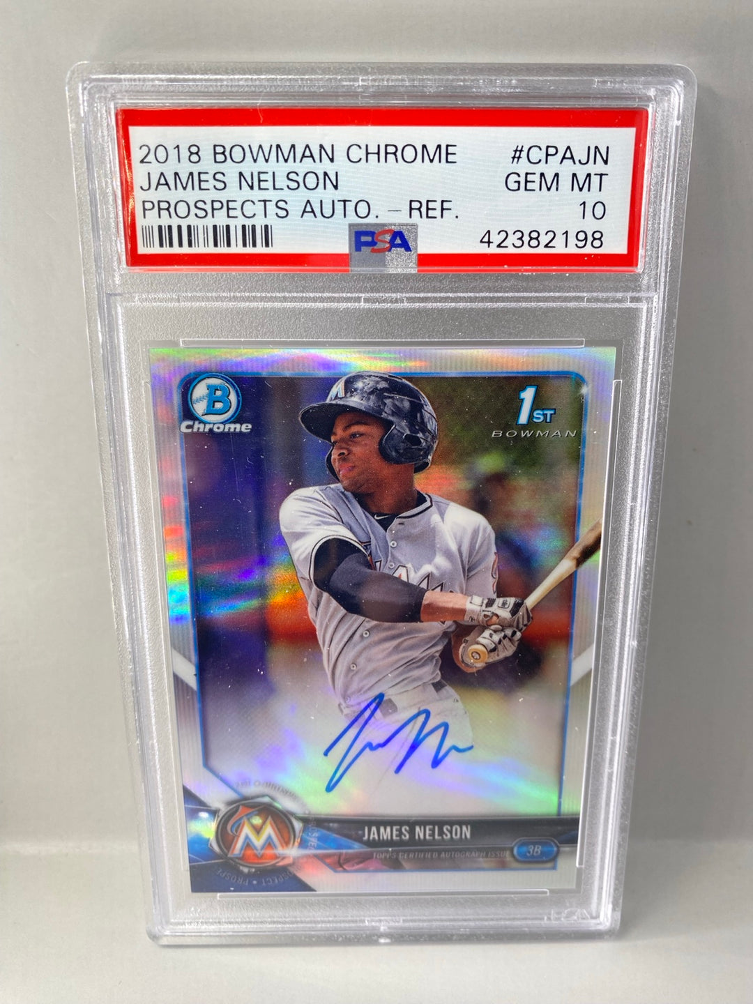 2018 Bowman Chrome James Nelson CPA-JN Refractor Auto /499 PSA 10 front