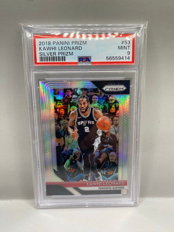 2018 Panini Prizm #53 Kawhi Leonard Silver Prizm PSA 9 Mint front