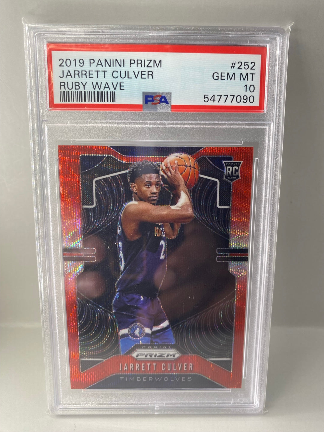 2019-20 Panini Prizm Jarrett Culver #252 Ruby Wave rookie PSA 10 Gem Mint front