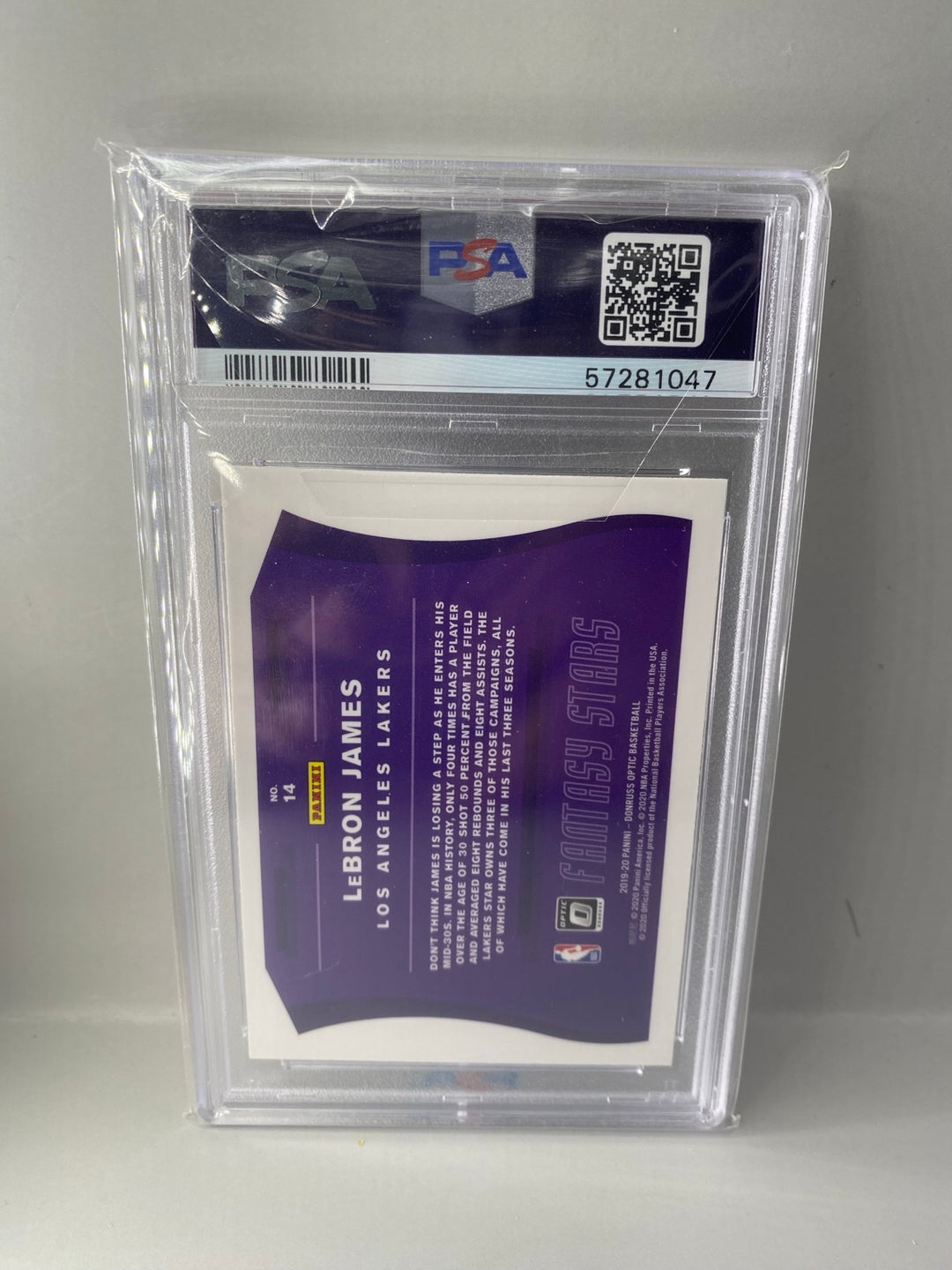 2019-20 Donruss Optic #14 LeBron James Fantasy Stars PSA 10 Gem Mint back