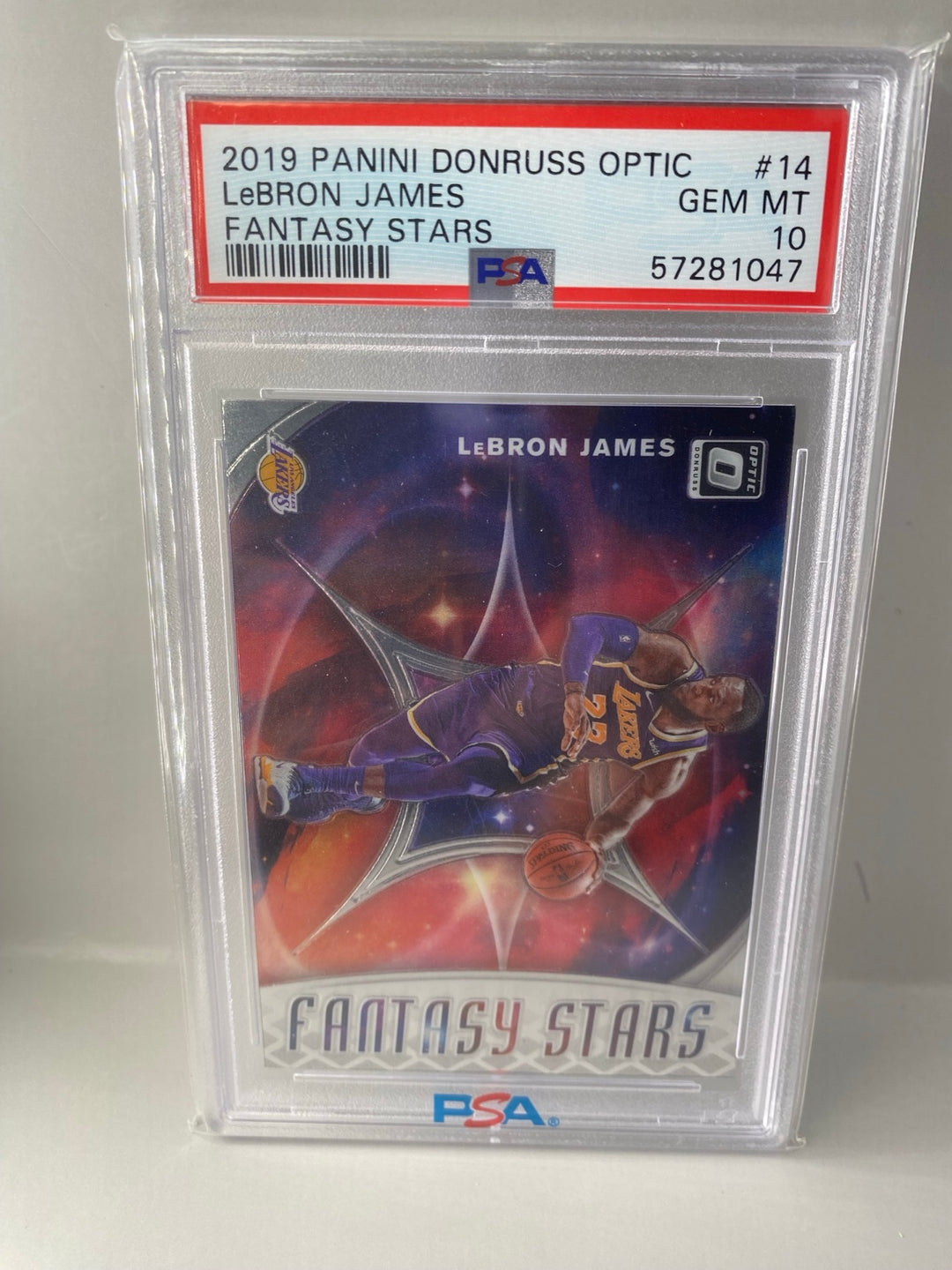 2019-20 Donruss Optic #14 LeBron James Fantasy Stars PSA 10 Gem Mint front