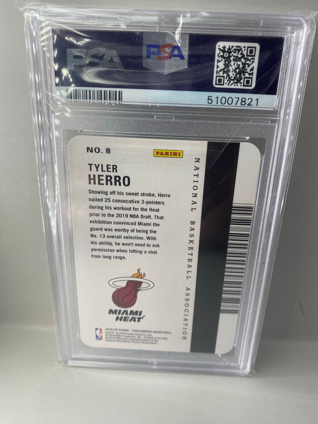 2019-20 Panini Contenders #8 Tyler Herro Permit to Dominate PSA 9 Mint back