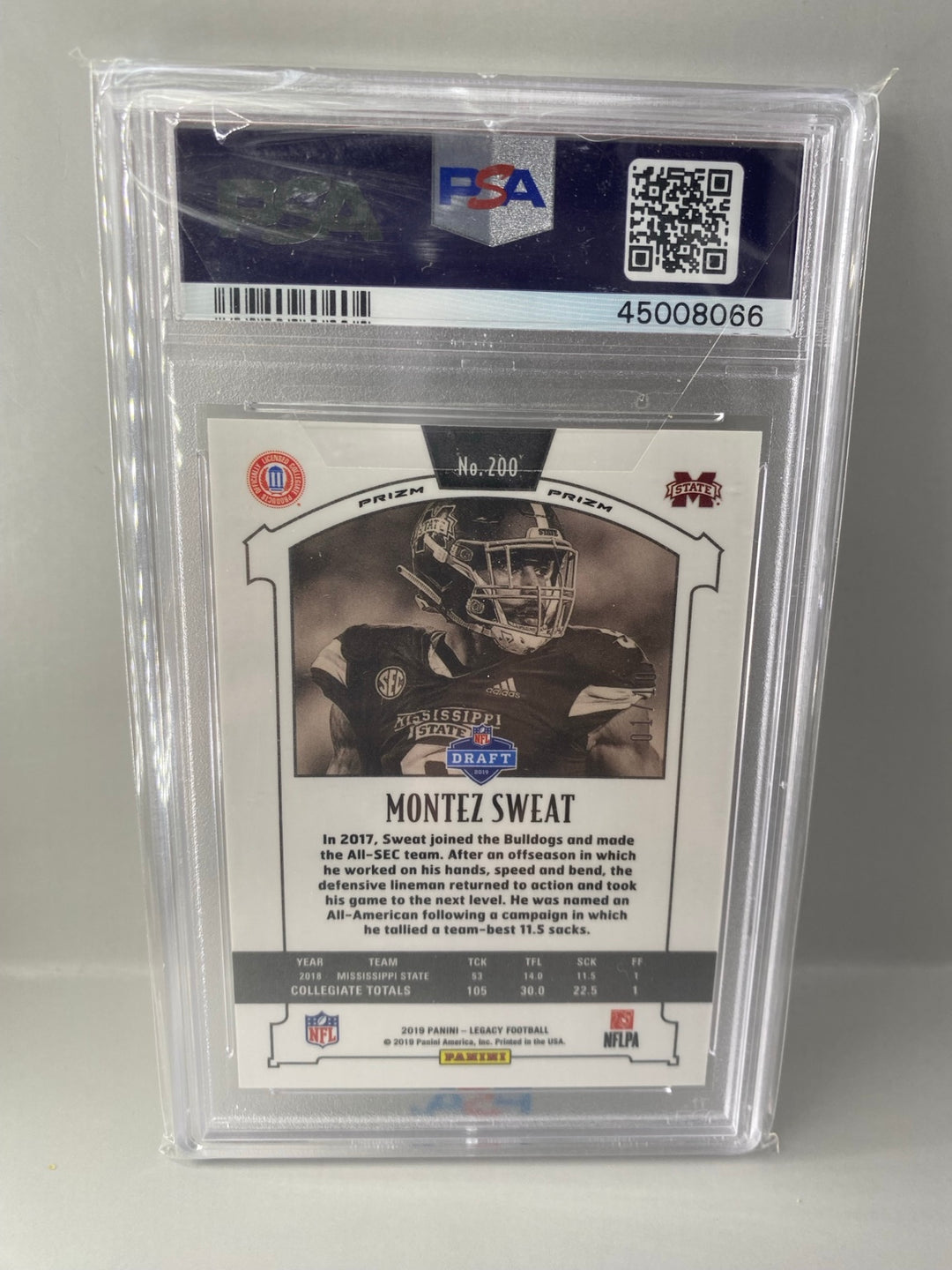 2019 Panini Legacy #200 Montez Sweat Premium Edition Diamond rookie PSA 10 back