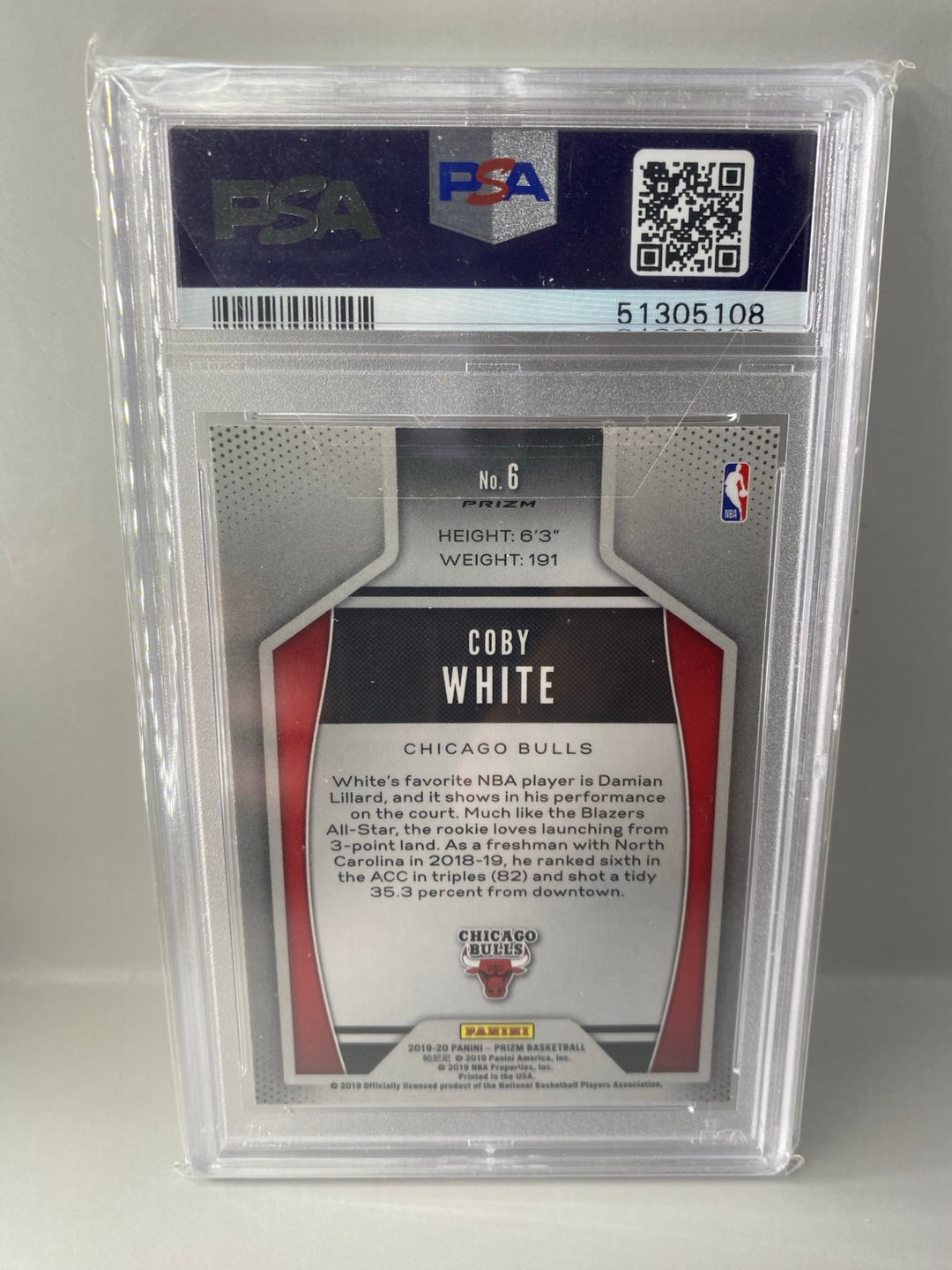2019-20 Panini Prizm #6 Coby White Instant Impact Silver Prizm PSA 10 back