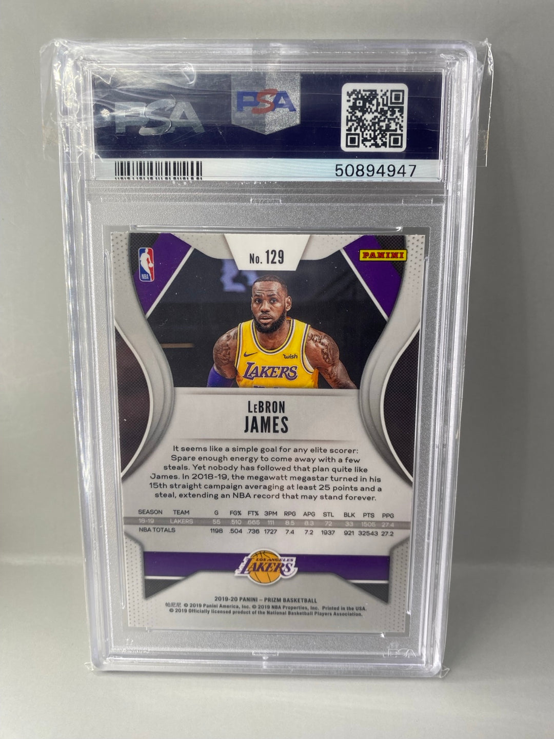 2019 Panini Prizm LeBron James #129 PSA 10 back