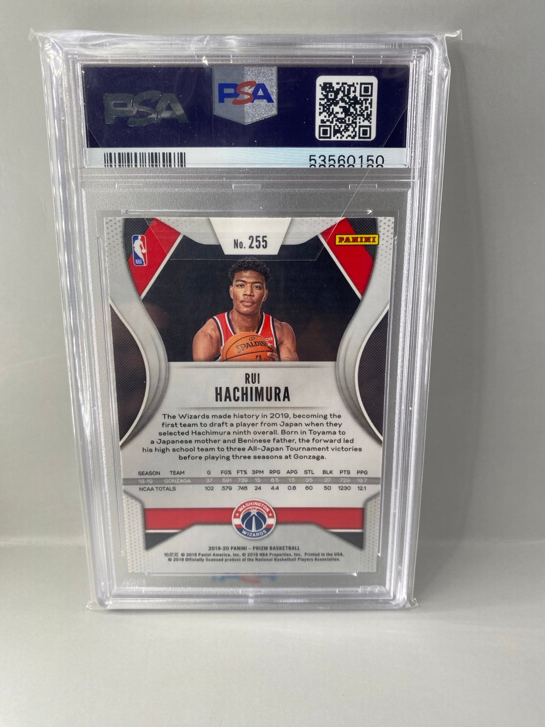 2019 Panini Prizm Rui Hachimura #255 rookie PSA 9 back