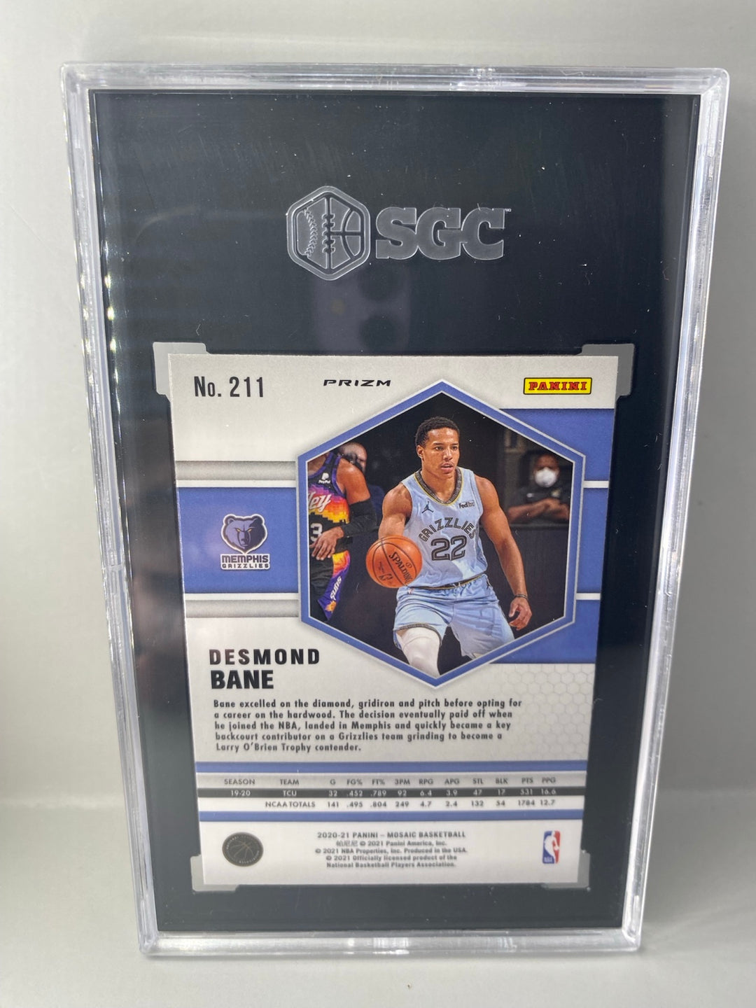 2020-21 Panini Mosaic Desmond Bane #211 Red Prizm rookie SGC 6 back
