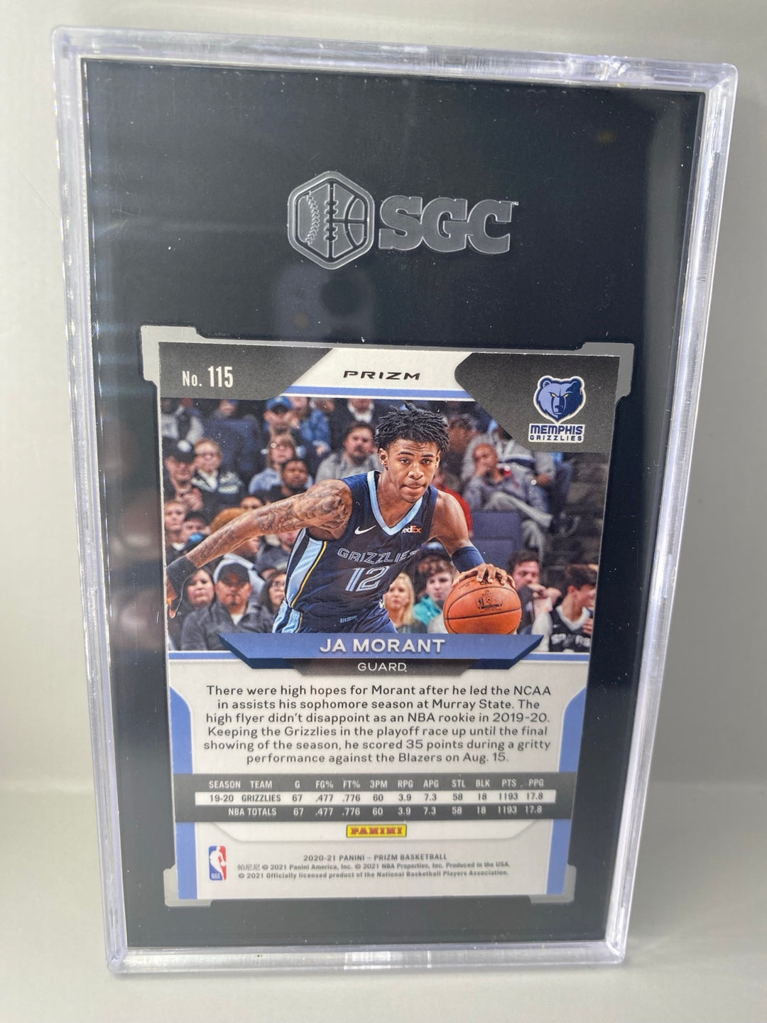 2020-21 Panini Prizm Ja Morant #115 Blue Wave Prizm SGC 9.5 back