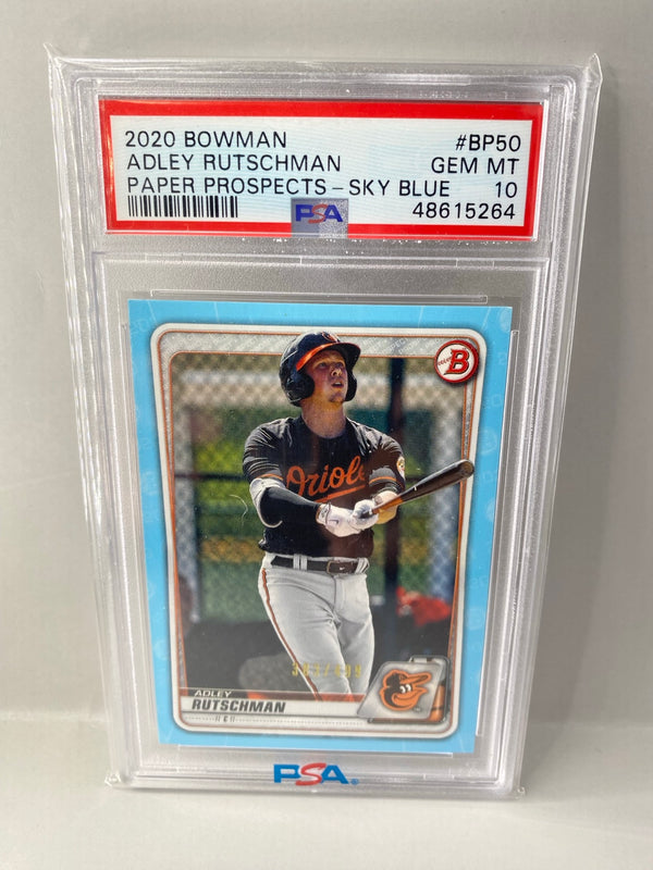 2020 Bowman Adley Rutschman BP50 Sky Blue /499 PSA 10 front