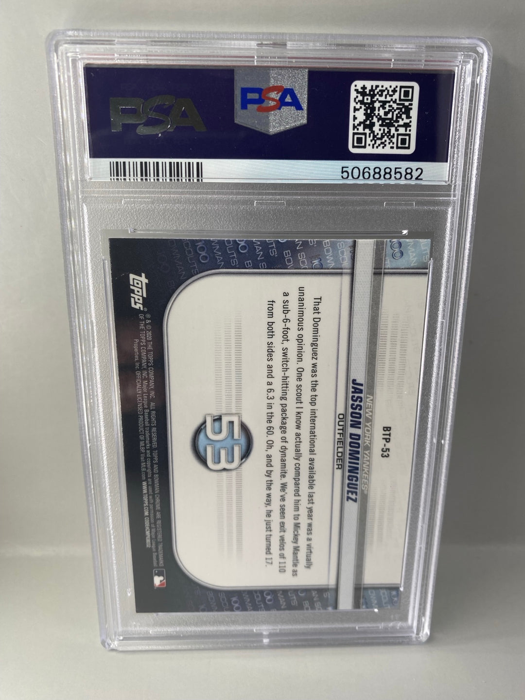 2020 Bowman Chrome #BTP53 Jasson Dominguez Scouts Top 100 PSA 9 Mint back