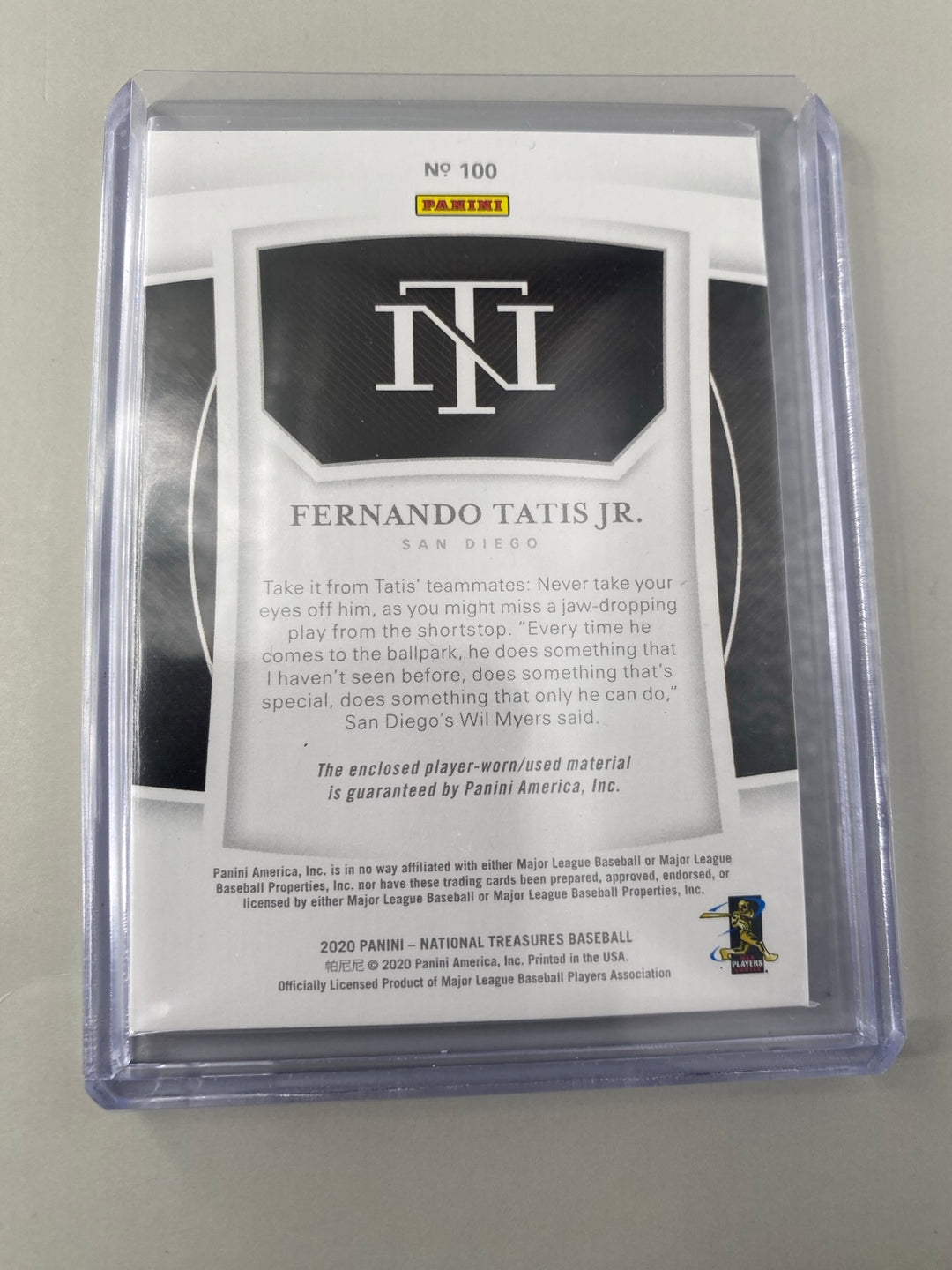 Fernando Tatis Jr. National Treasures #100 card back close-up