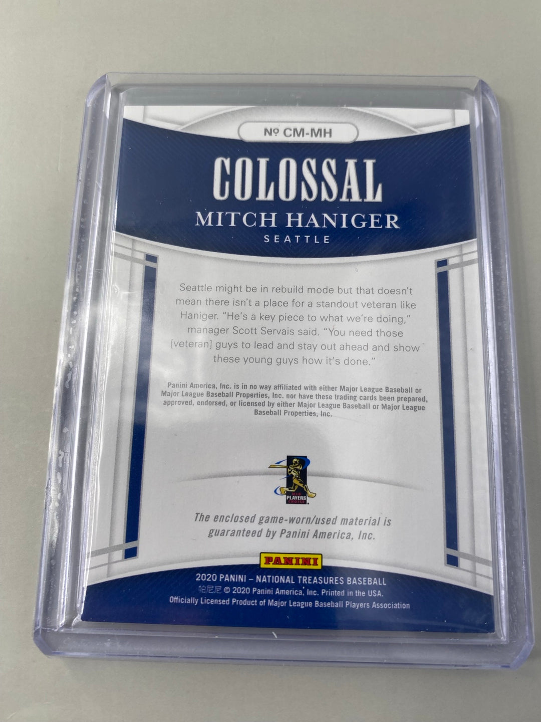Mitch Haniger National Treasures Colossal CM-MH card back close-up