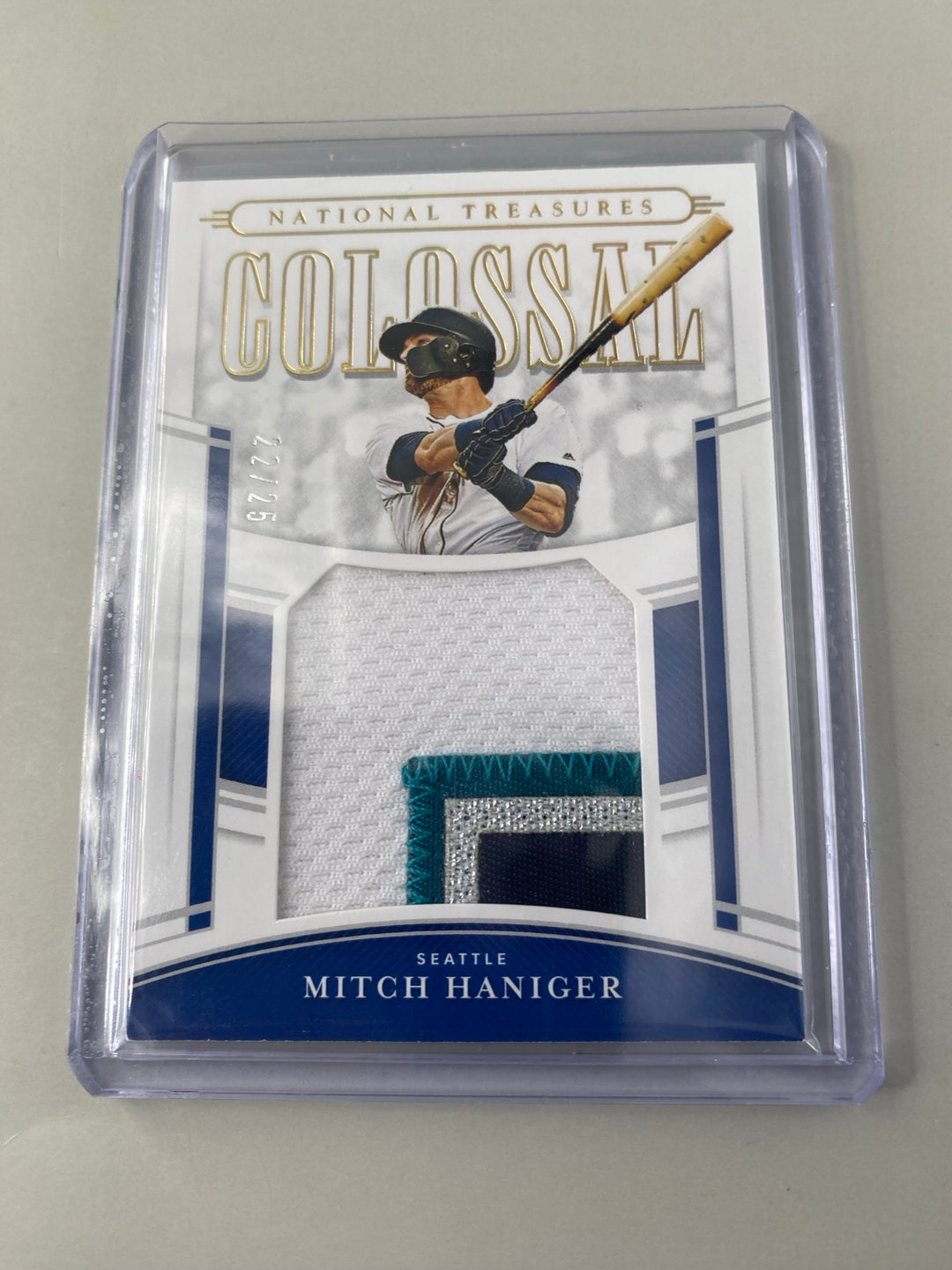 Mitch Haniger National Treasures Colossal multi-color game-worn patch 22/25 close-up