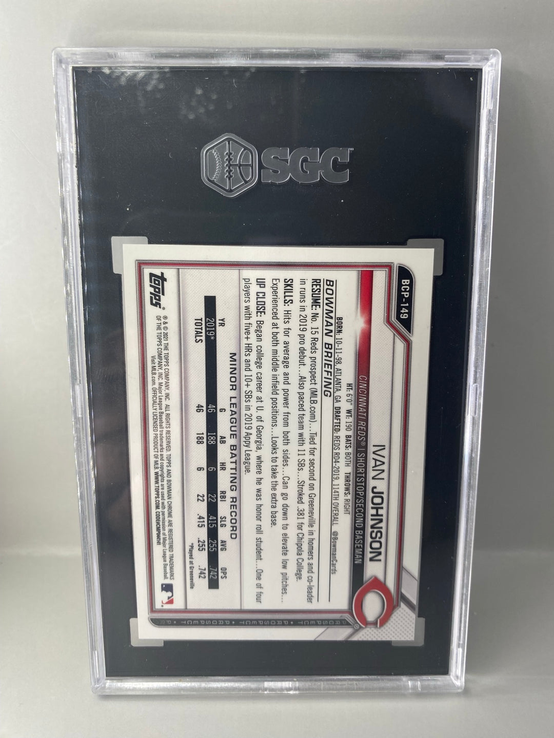 2021 Bowman Chrome Prospects BCP-149 Ivan Johnson Aqua Shimmer Refractor 89/125 SGC 9.5 back