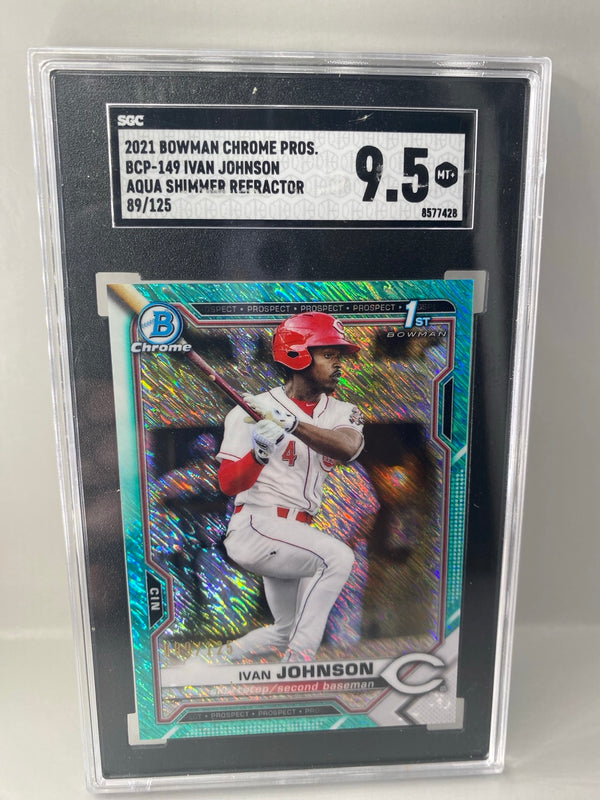 2021 Bowman Chrome Prospects BCP-149 Ivan Johnson Aqua Shimmer Refractor 89/125 SGC 9.5 front