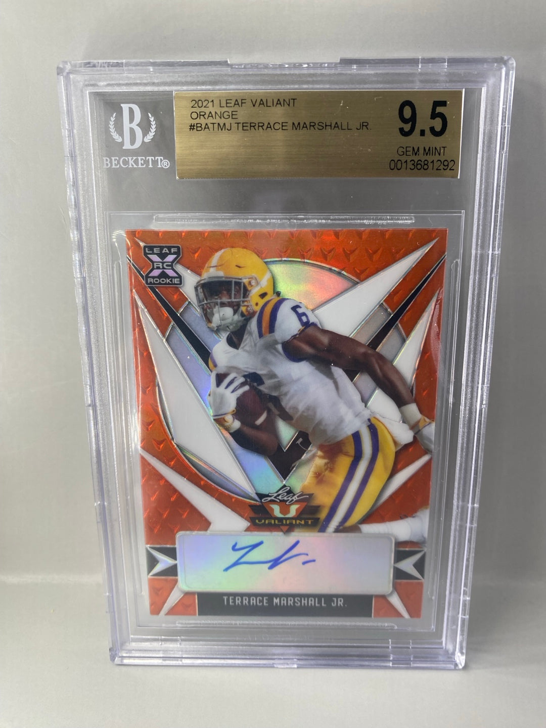 2021 Leaf Valiant Terrace Marshall Jr BA-TMJ Orange Rookie Auto /50 BGS 9.5 Auto 10 front