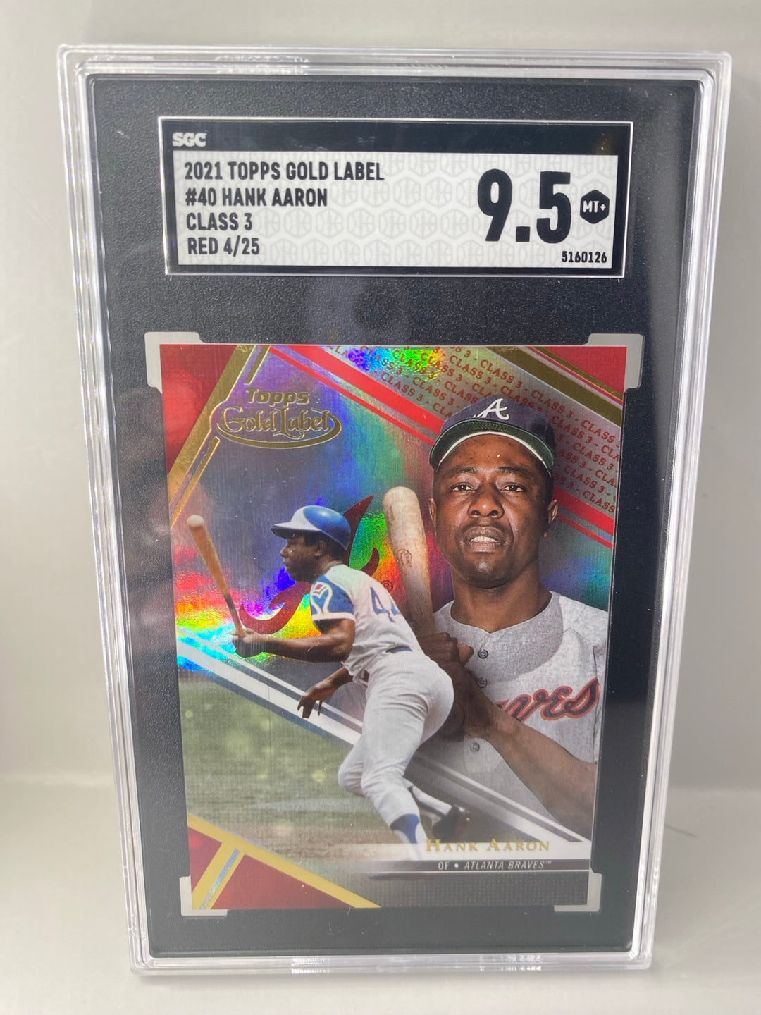 2021 Topps Gold Label Hank Aaron #40 Class 3 Red /25 SGC 9.5 front