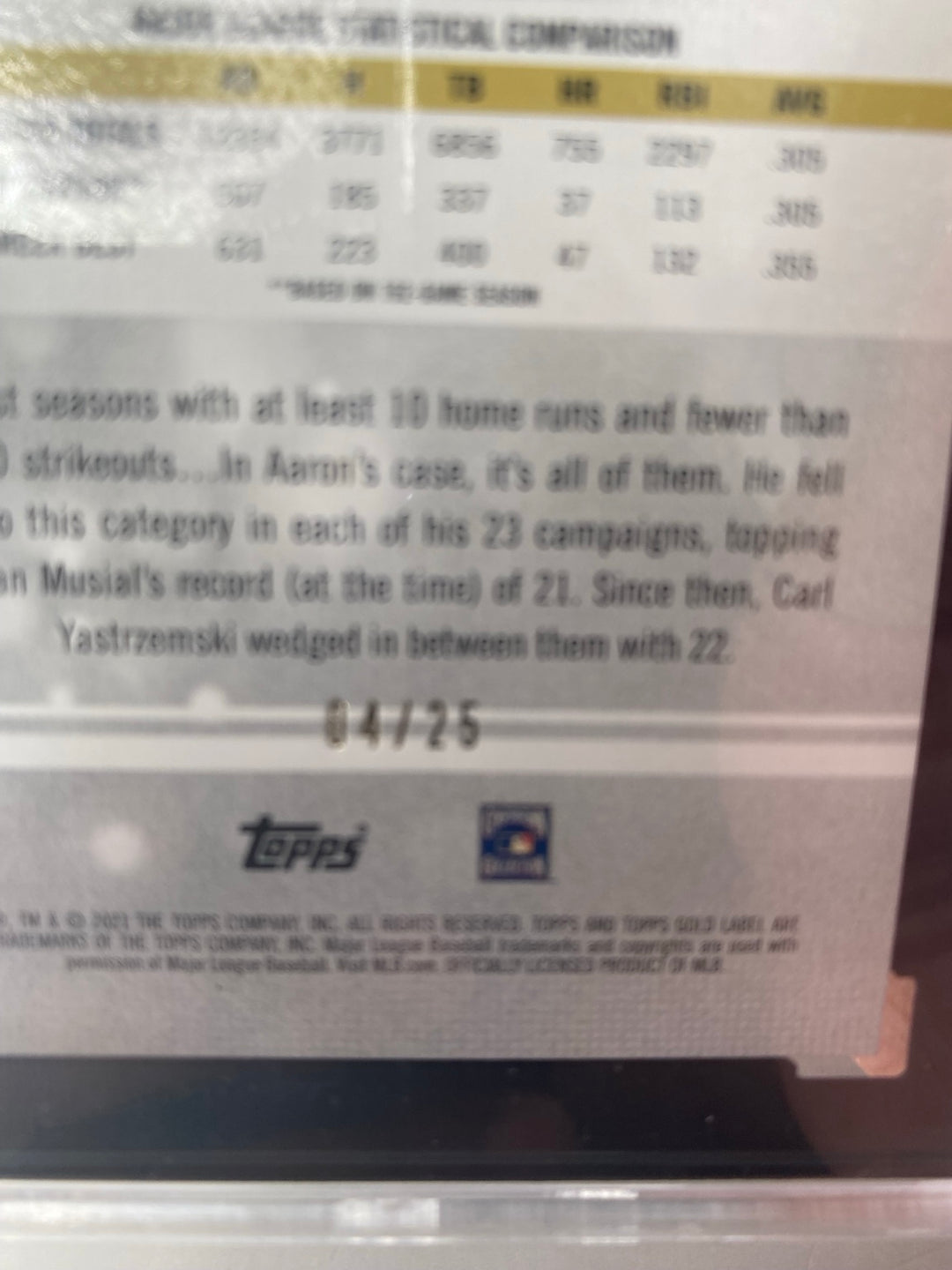2021 Topps Gold Label Hank Aaron #40 Class 3 Red serial 04/25
