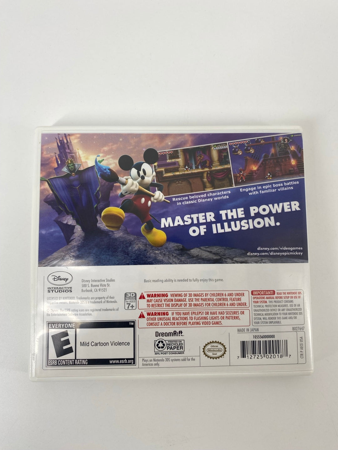 Disney Epic Mickey Power of Illusion Nintendo 3DS back cover