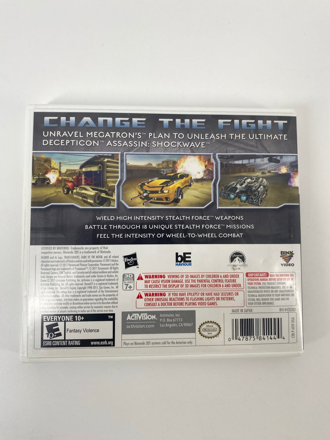Transformers Dark of the Moon Stealth Force Edition Nintendo 3DS back cover actual item