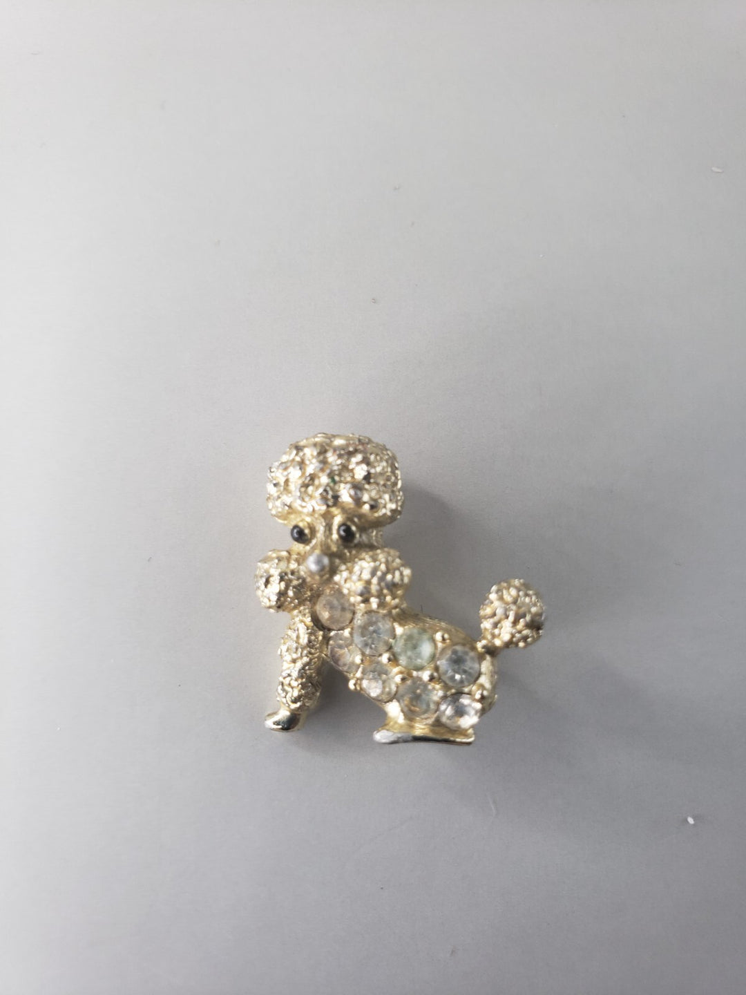 Vintage Nemo Teeny Tiny Poodle Puppy Rhinestone Brooch Pin Black Eyes Adorable!