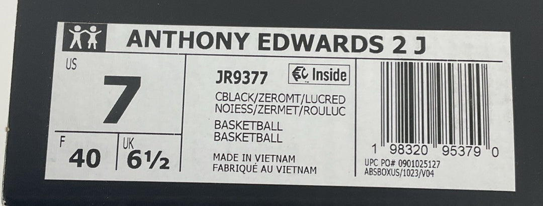 New Size 7 Men Adidas Anthony Edward’s 2J Black White  JR9377