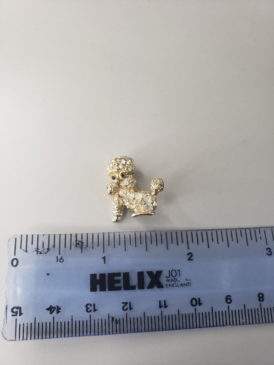 Vintage Nemo Teeny Tiny Poodle Puppy Rhinestone Brooch Pin Black Eyes Adorable!